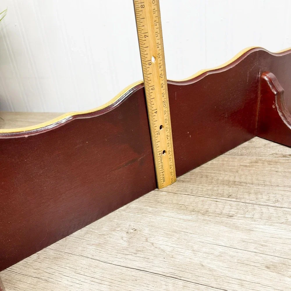 Vintage Maroon and Gold Wooden Plate Shelf - Vintage Wood Curio